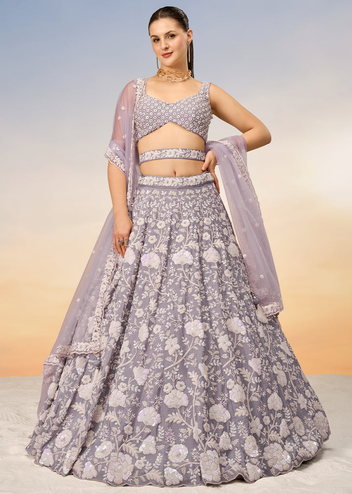 Periwinkle Purple Georgette Lehenga Choli Highlighted with Sequins & Zarkan Embroidery