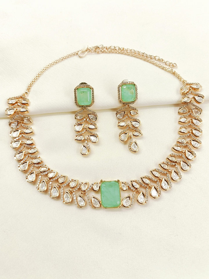 Renu Mint Green Kundan Choker Set - Gold-Plated Bridal