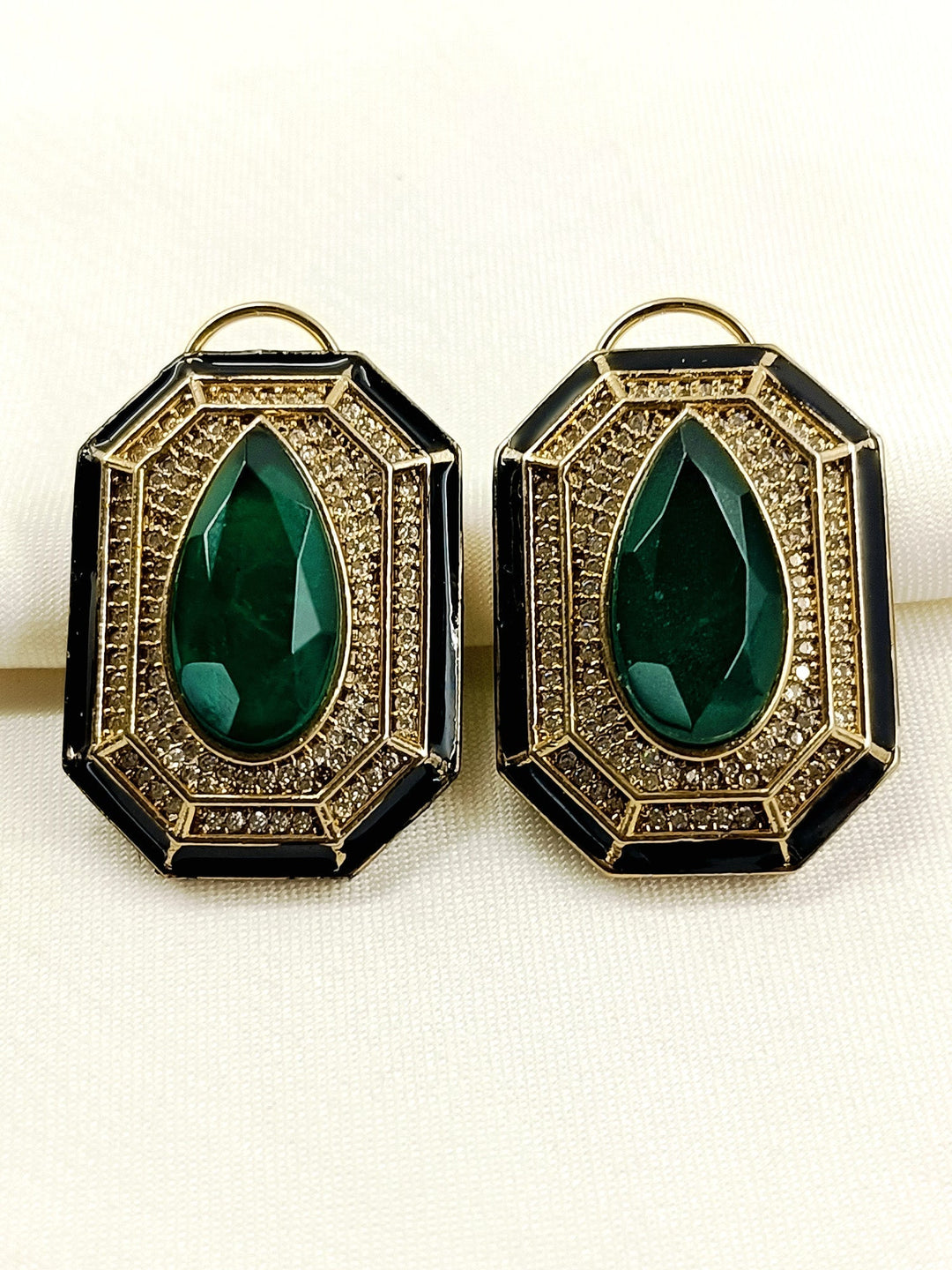 Paridhi Green Victorian Tops - Antique Gold Plated Earrings
