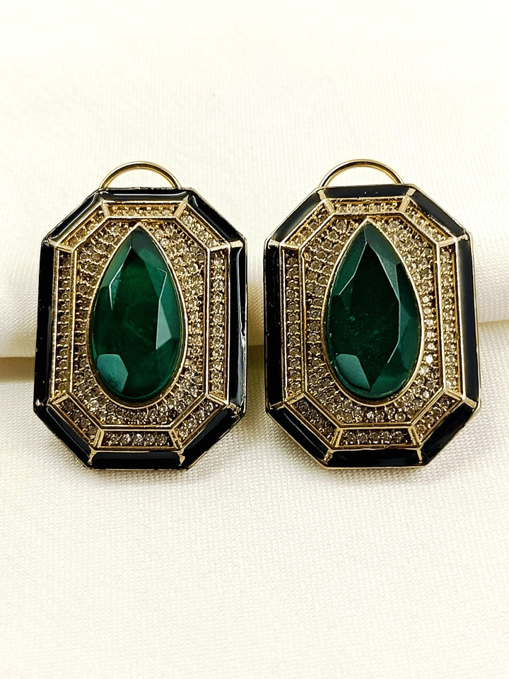 Paridhi Green Victorian Tops - Antique Gold Plated Earrings