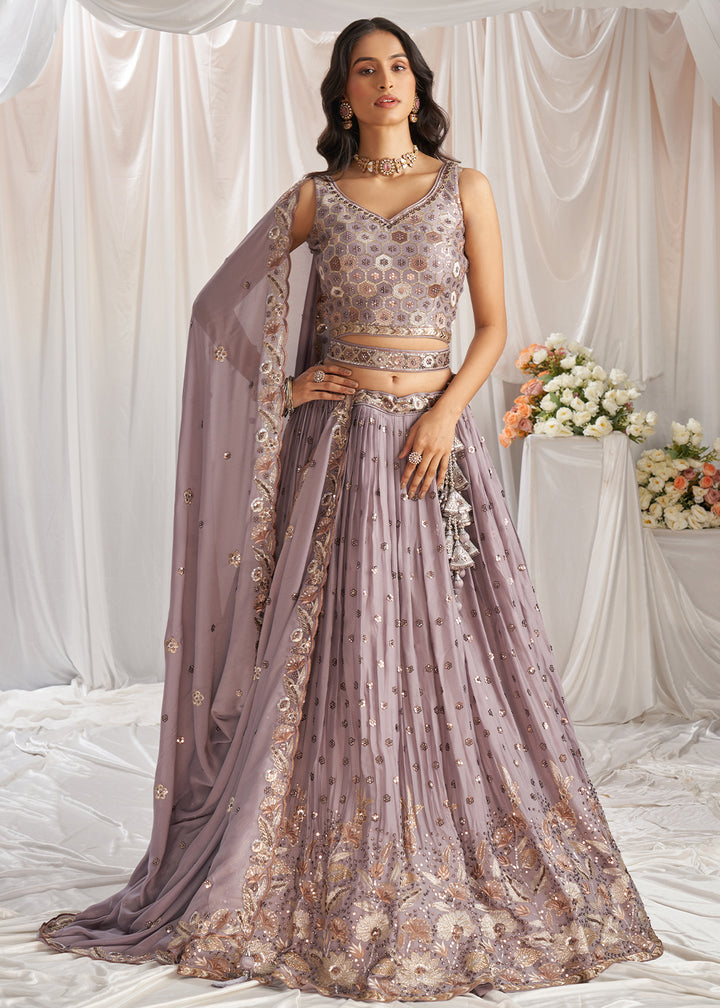 African Purple Georgette Lehenga Choli Adorned with Sequins Work