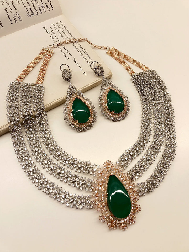 Nishika Green American Diamond Necklace Set