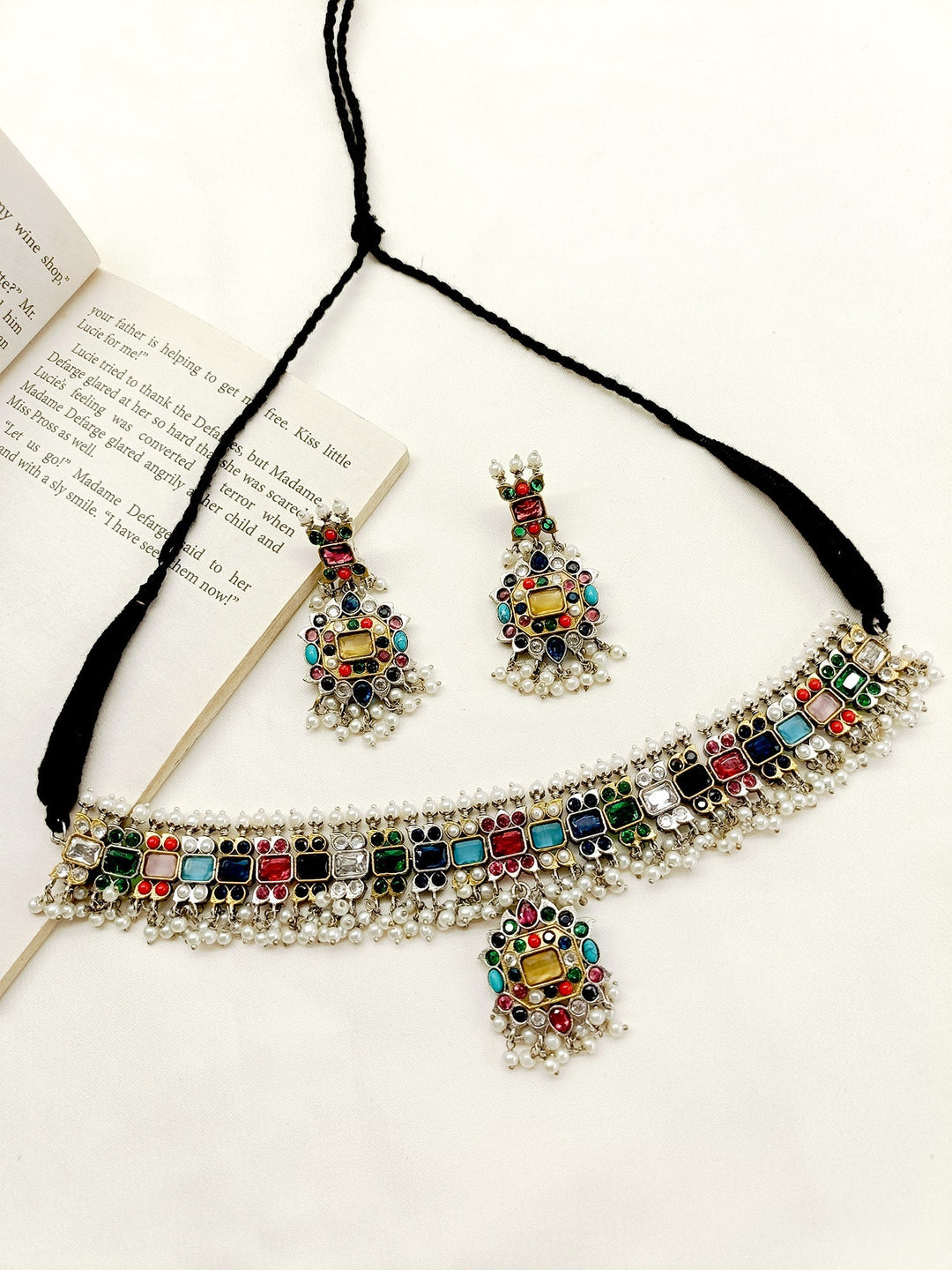 Rimaya Multi Colour Oxidized Choker Set