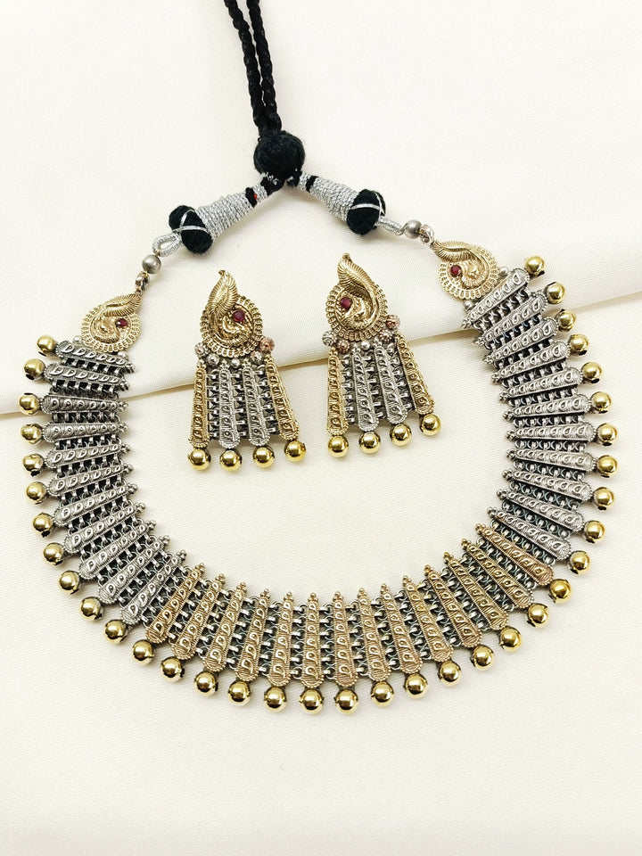 Perkha Two Tone Oxidized Necklace Set