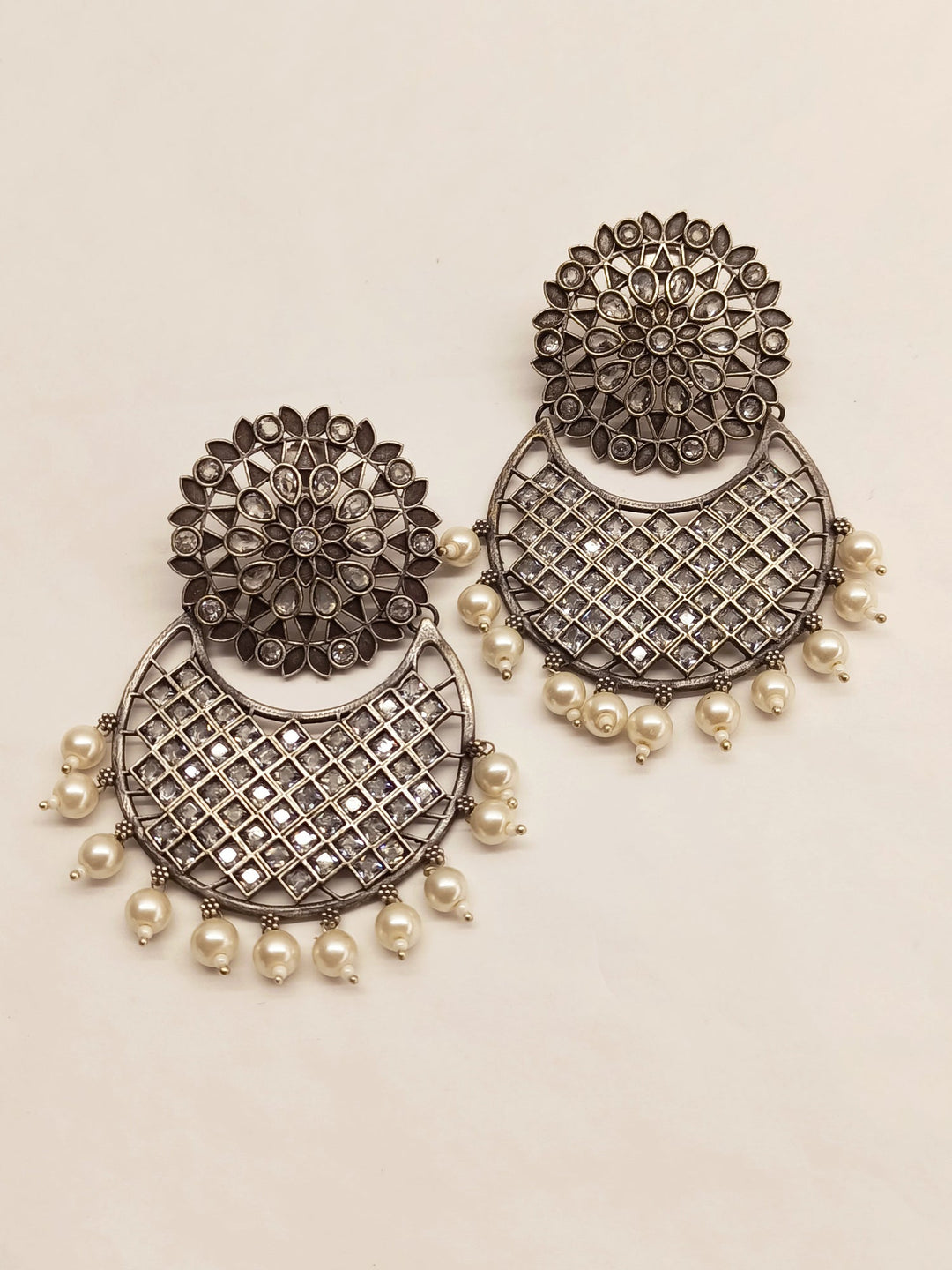 Namita White Oxidised Chandbali