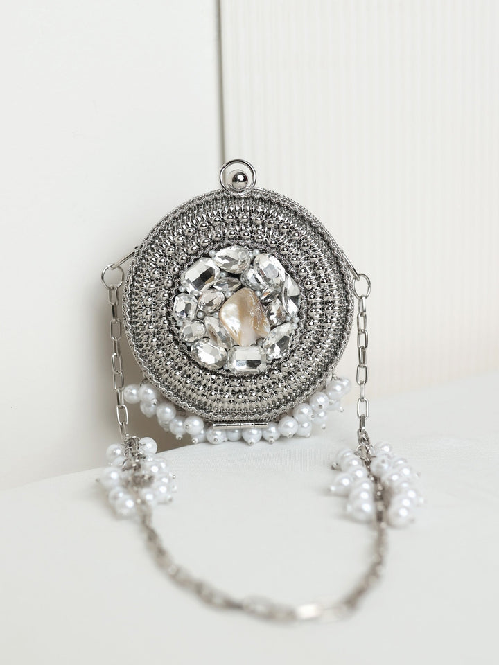 Imaya Round Silver Mini Metal Clutch