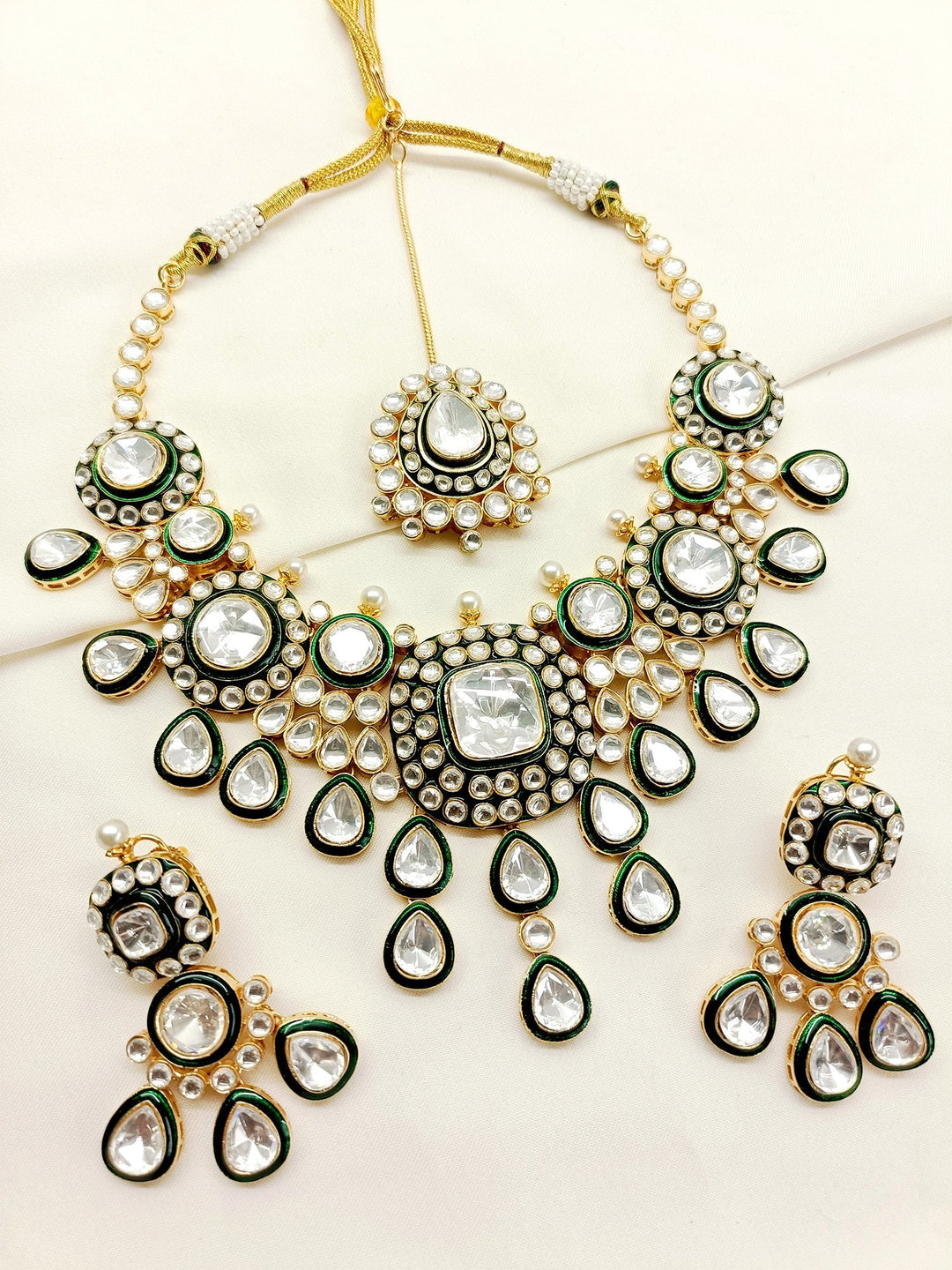 Ilfaya Green Kundan Necklace Set