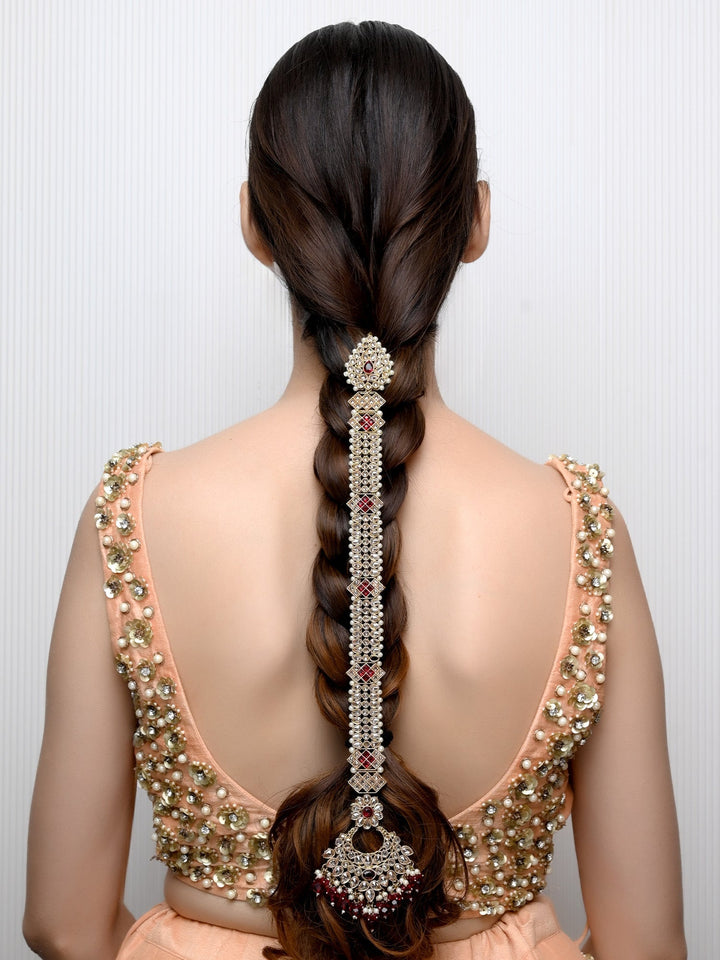 Rukmadhi Maroon Braid Accessories In Polki