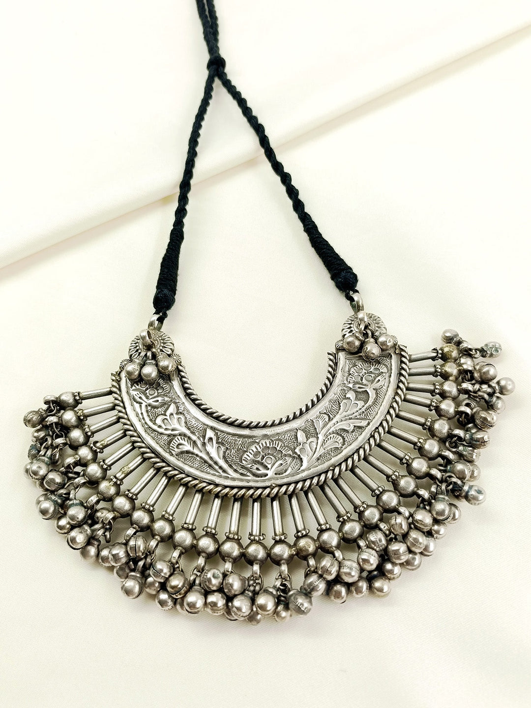 Rajkumari Plain Oxidized Neckpiece - Silver Necklace