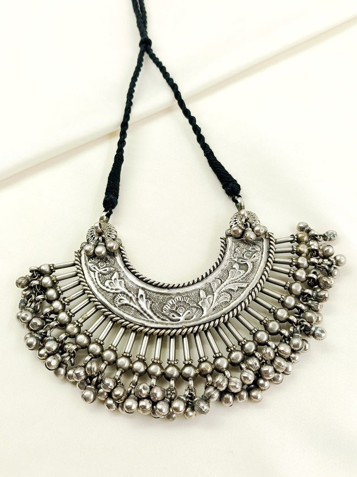 Rajkumari Plain Oxidized Neckpiece - Silver Necklace