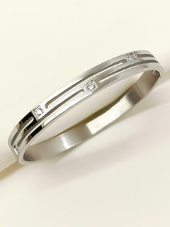 Sagar Silver Triple-Line Stone Men's Bracelet - Kada