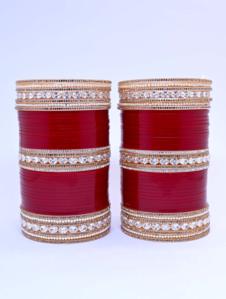 Gautami Diamond & Pearl Work Maroon Punjabi Chura