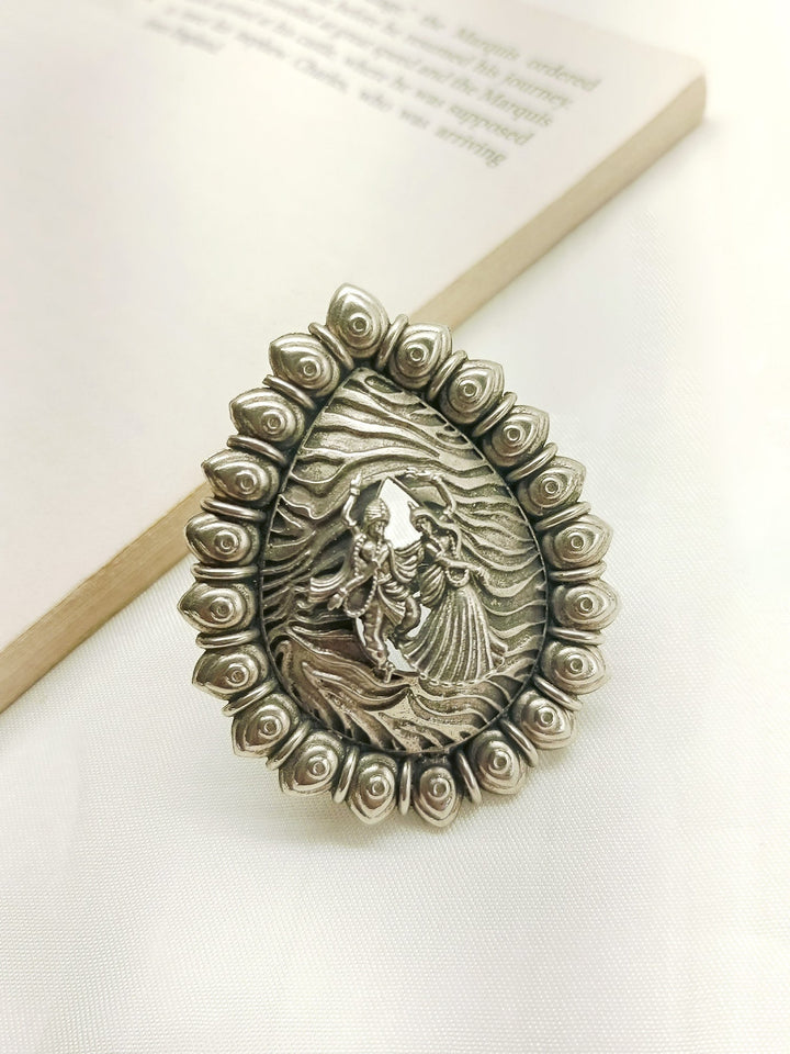 Bela Radha Krishna Oxidized Finger Ring