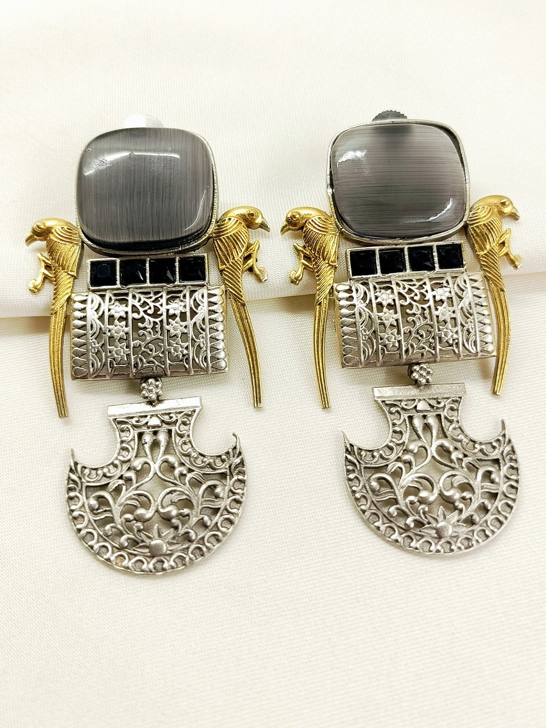 Vasulakshmi Grey Oxidized Earring - Dangler 8 cm