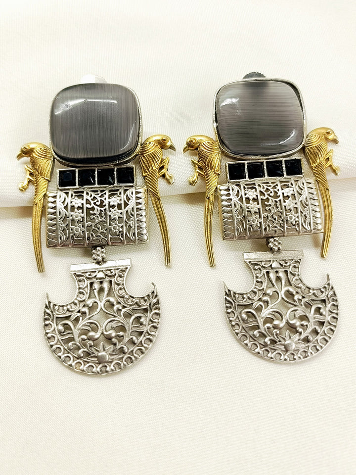 Vasulakshmi Grey Oxidized Earring - Dangler 8 cm