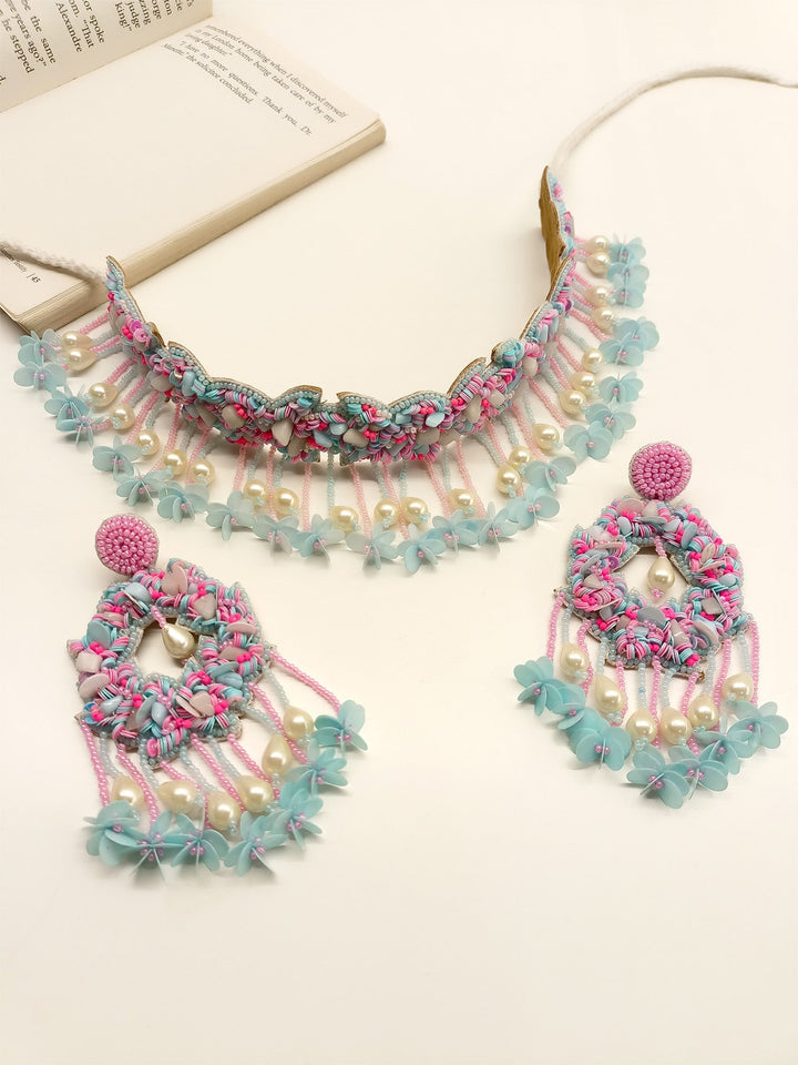 Ganishka Aqua Blue Handmade Choker Set