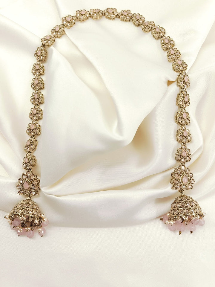 Bahrain Baby Pink Polki Jhumki With Sheeshpatti