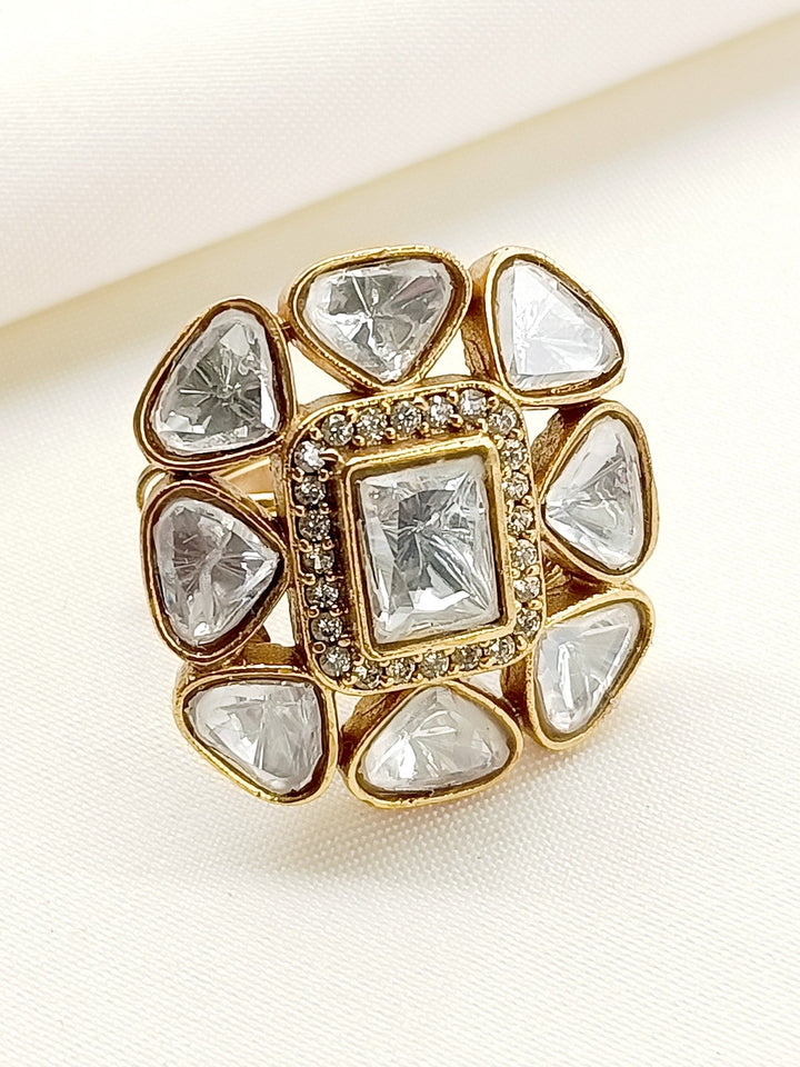 Raita White Kundan Finger Ring