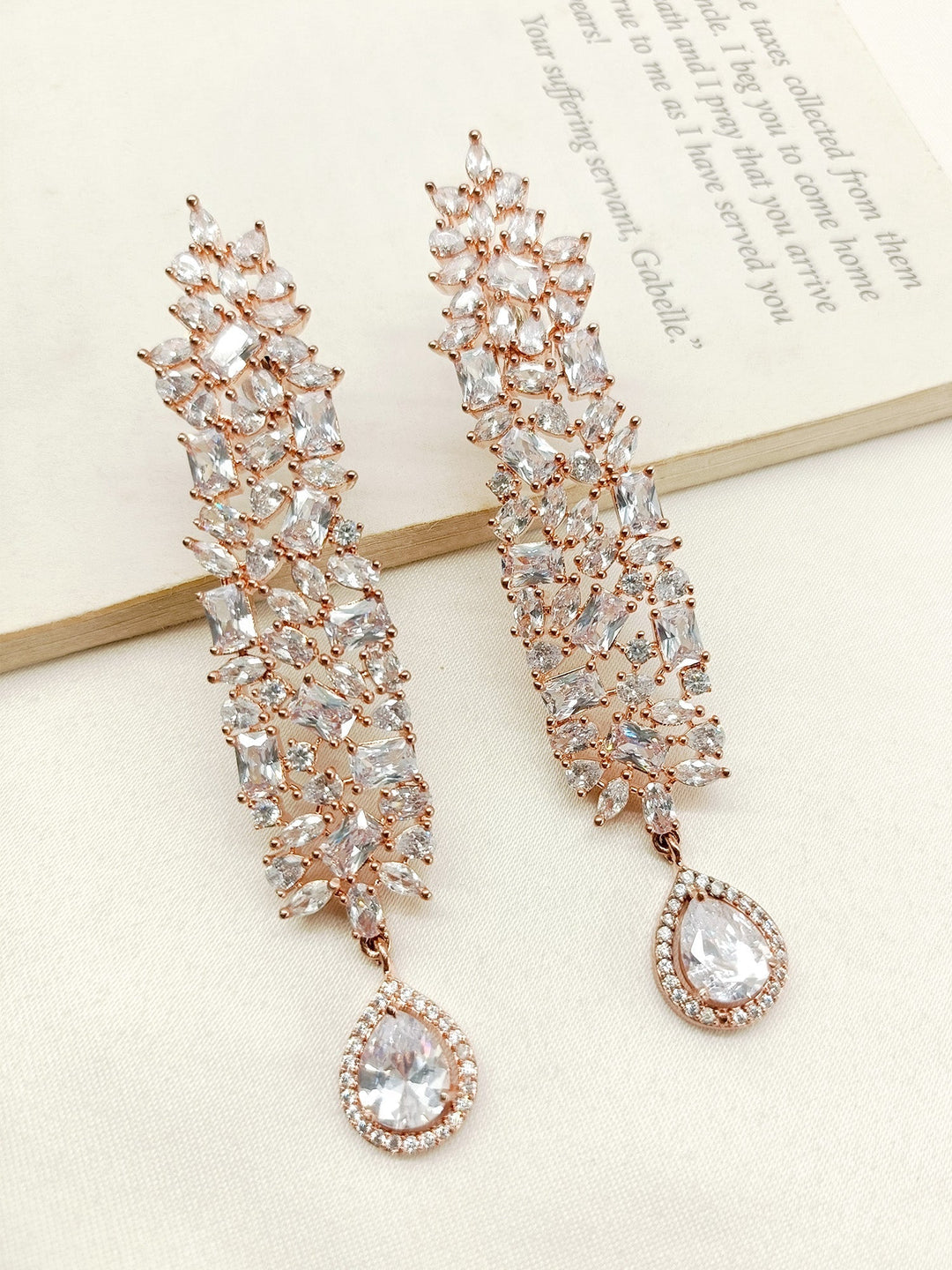 Daksha Rose Gold Plated White Diamond Earrings