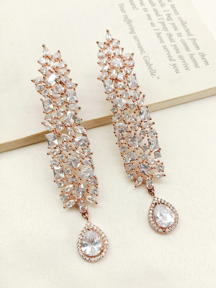 Daksha Rose Gold Plated White Diamond Earrings