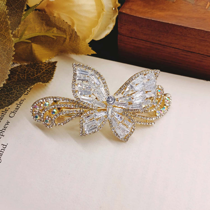 Anjita Butterfly American Diamond Gold Plated Hair Clip