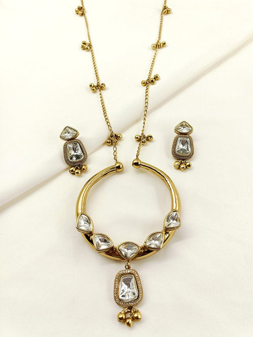 Zai Antique Gold Oxidized Hasli-Styled Pendant Set