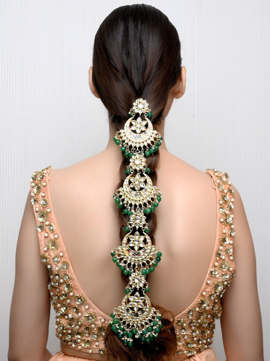 Devkanya Green Braid Accessories In Kundan