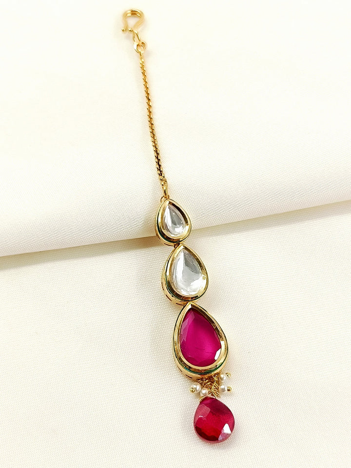 Avneet Ruby Kundan Teeka - 13 cm Gold-Plated