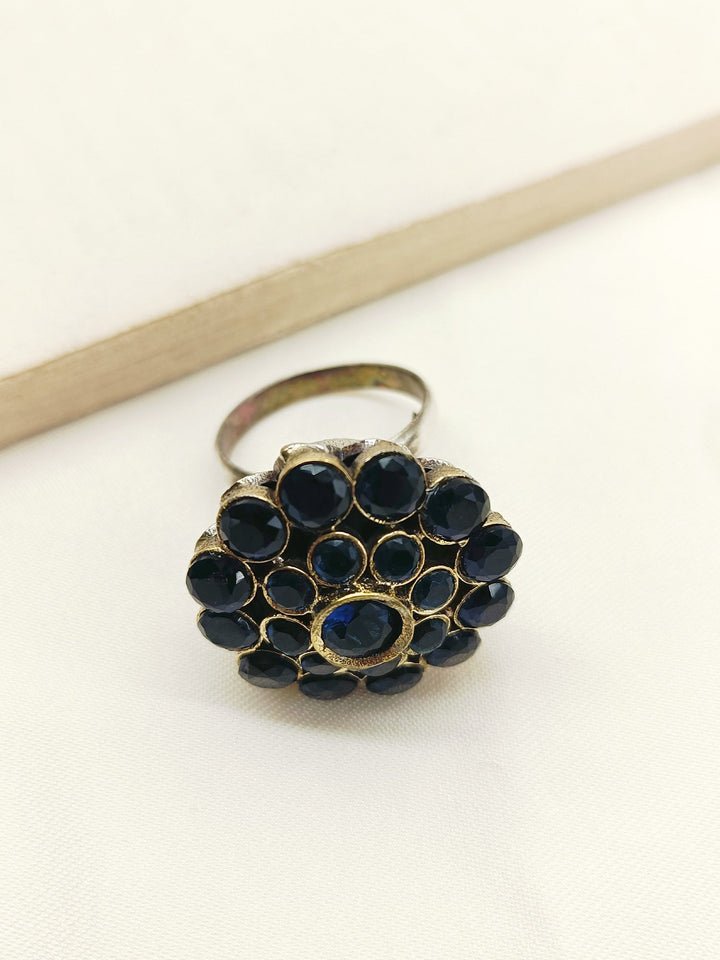 Jane Navy Blue Oxidized Finger Ring