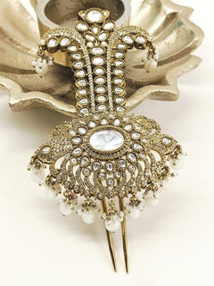 Vedant White Dulha Kalgi - Antique Gold Bridal Ornament