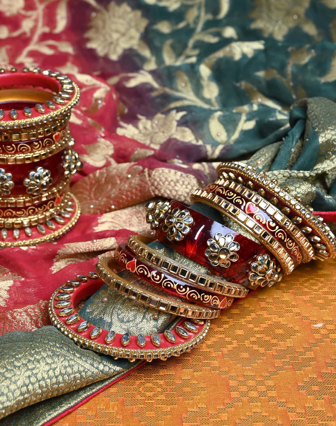 Malti Maroon Plastic Kada's With Kundan And Stone Work Punjabi Chura