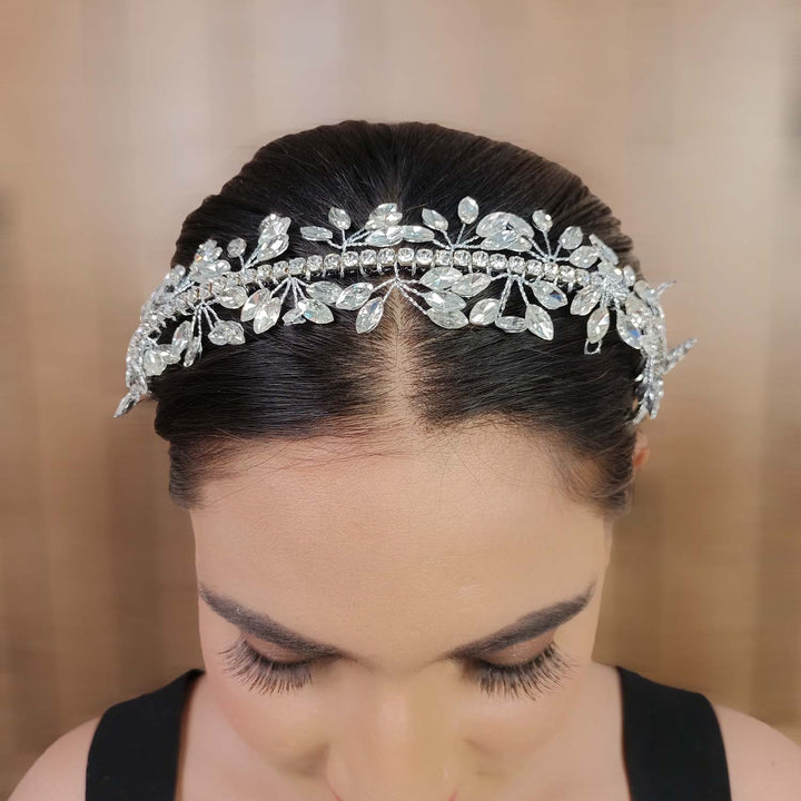 Shagun White Stone Silver Plated Hair Band