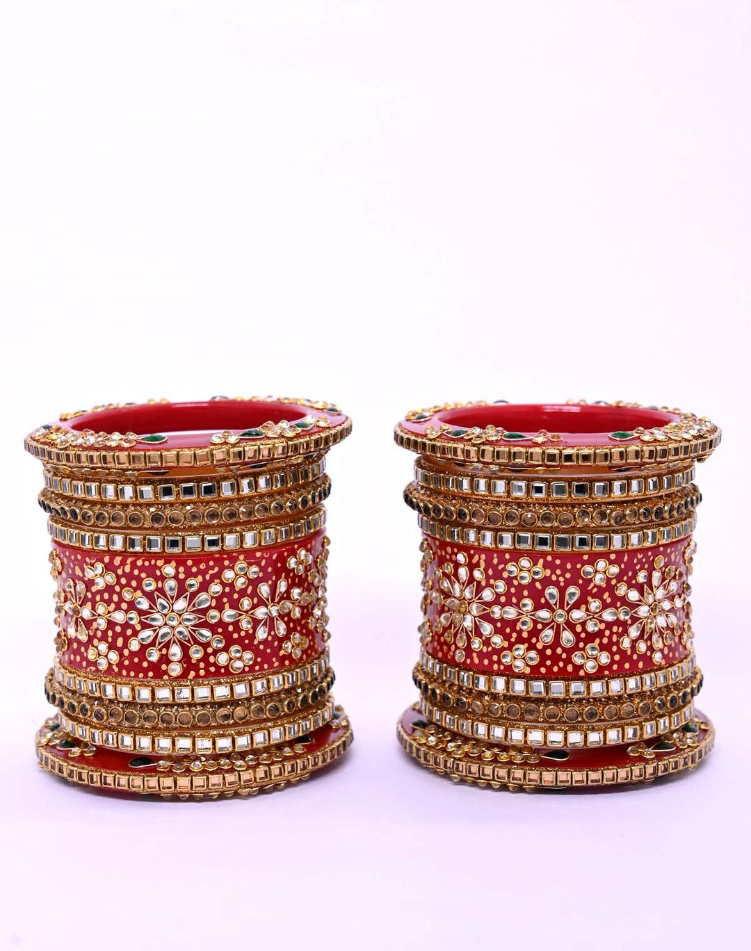 Mandakini Red Kada's With Fine Kundan And Stone Work Punjabi Chura