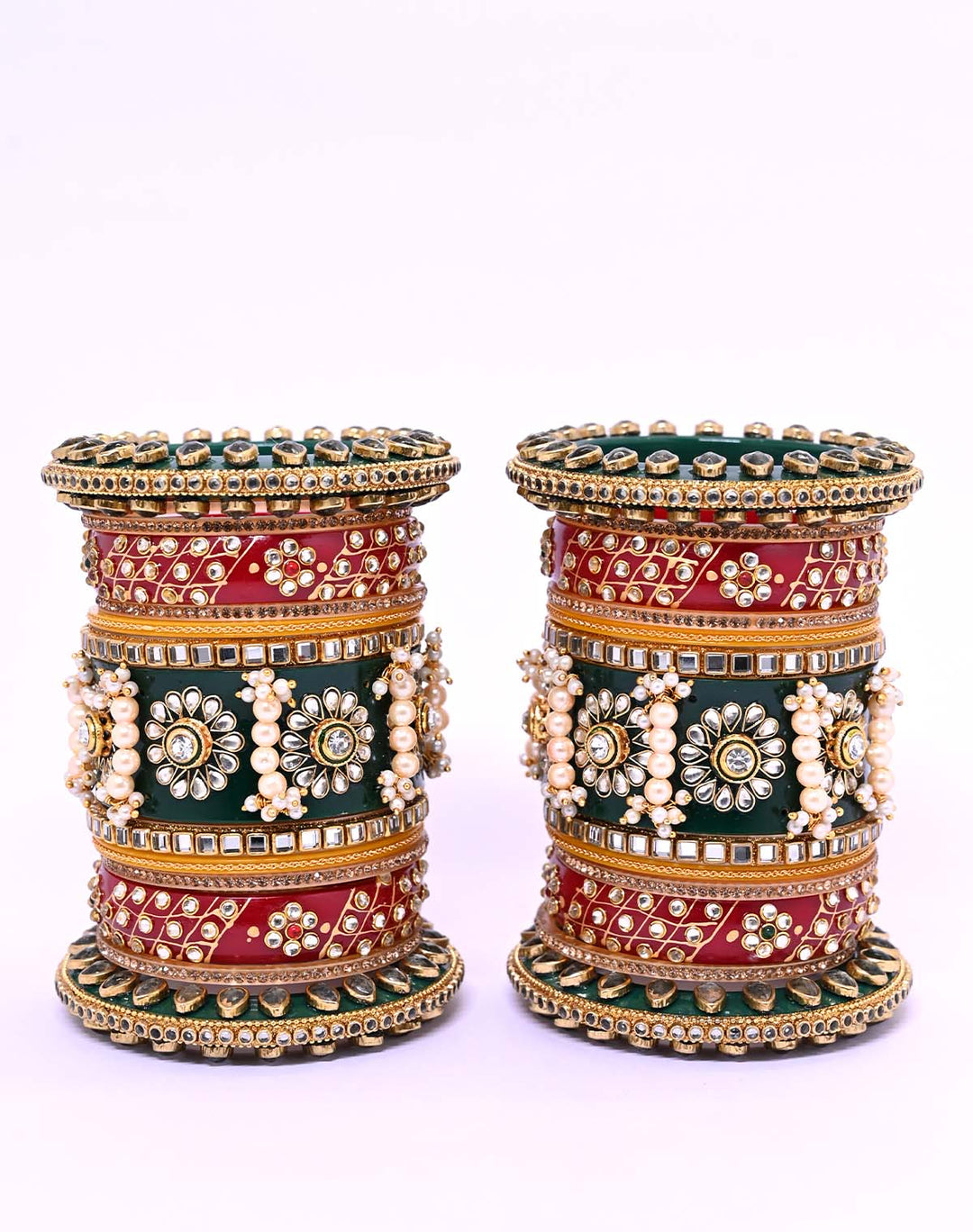 Rajeshwari Maroon & Green Kada With Kundan Work Rajputi Chura