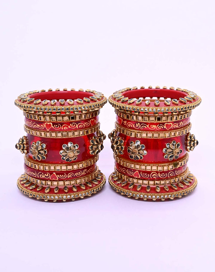 Malti Maroon Plastic Kada's With Kundan And Stone Work Punjabi Chura