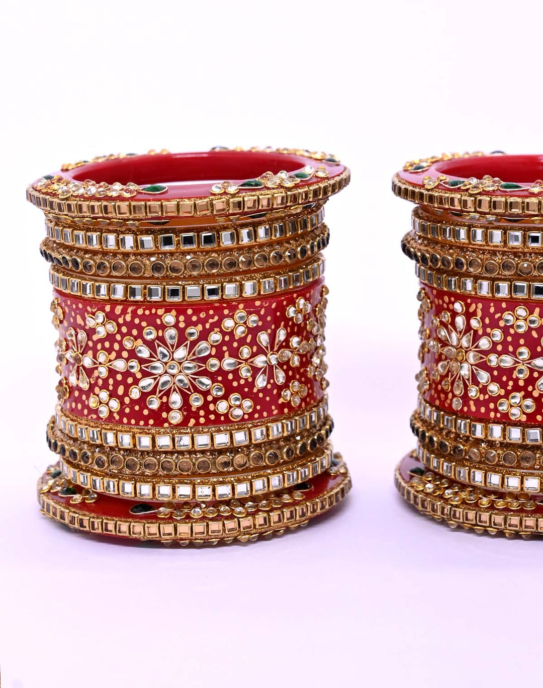 Mandakini Red Kada's With Fine Kundan And Stone Work Punjabi Chura