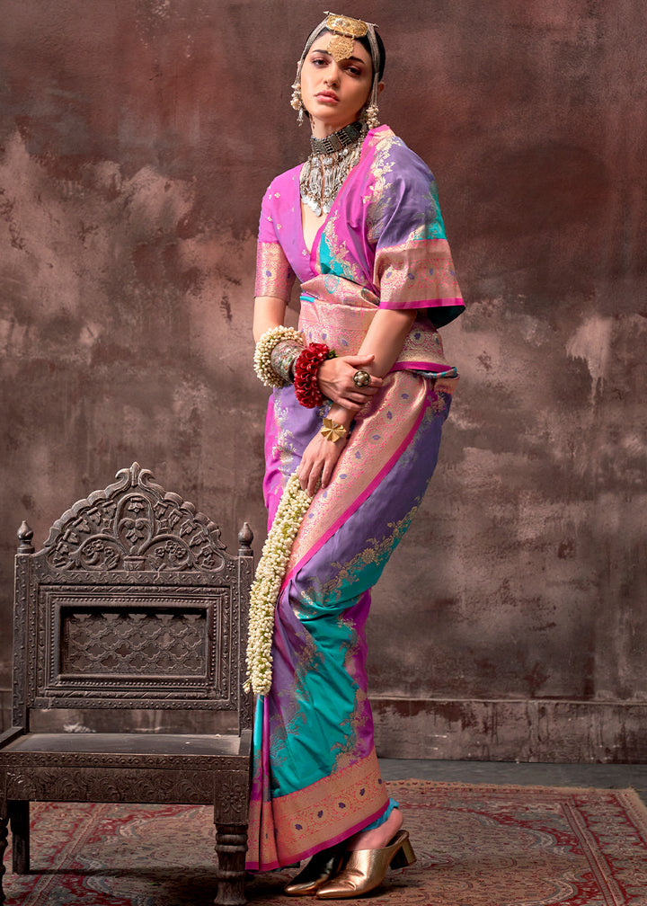 Purple & Pink Rangkaat Handloom Woven Silk Saree