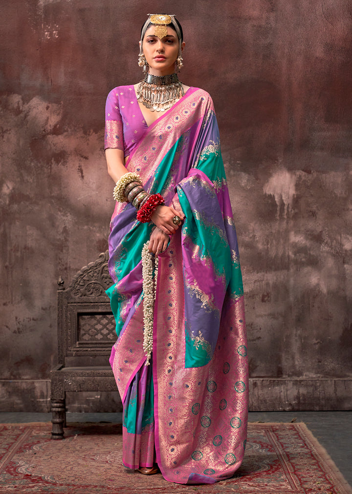 Purple & Pink Rangkaat Handloom Woven Silk Saree