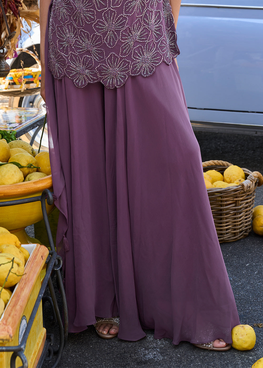 Maximum Purple Georgette Sharara &amp; Embroidered Top with Refined Beadwork