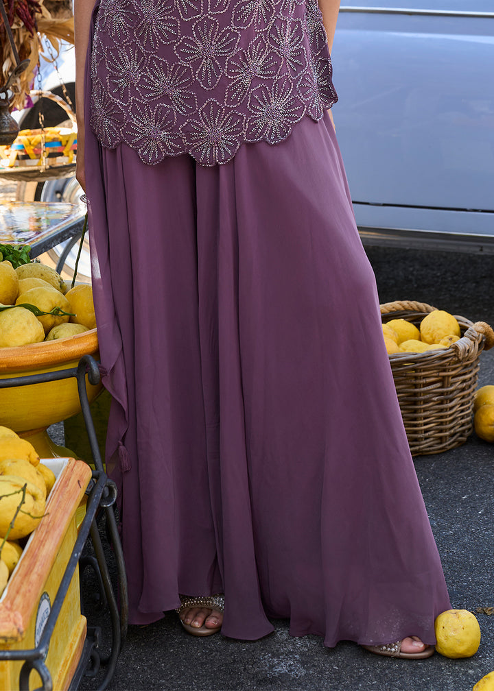Maximum Purple Georgette Sharara &amp; Embroidered Top with Refined Beadwork