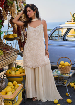 Cream White Georgette Sharara & Embroidered Top with Refined Beadwork