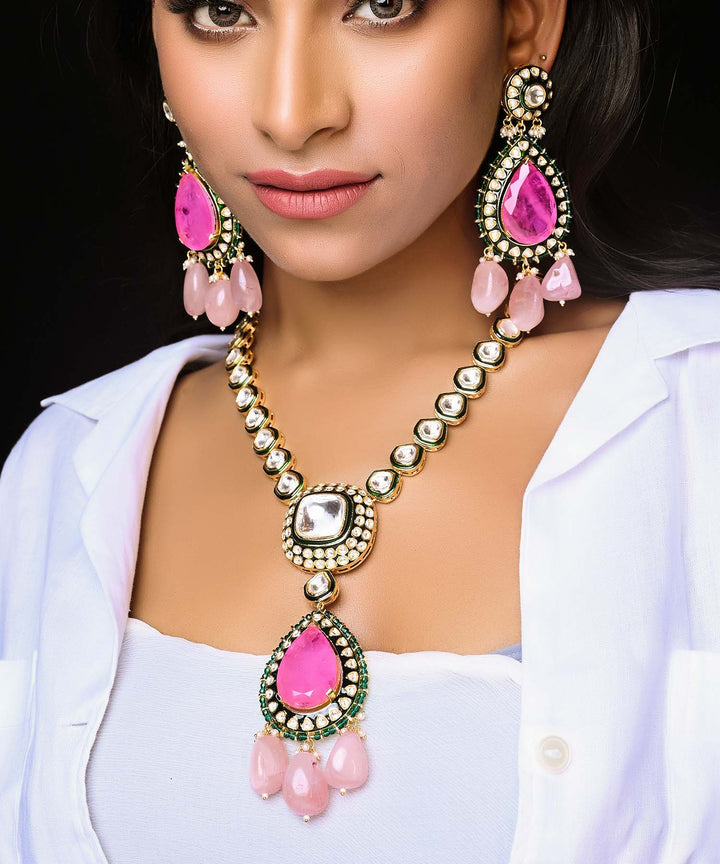 Shaazneen Pink Kundan Set With Uncut Polkis