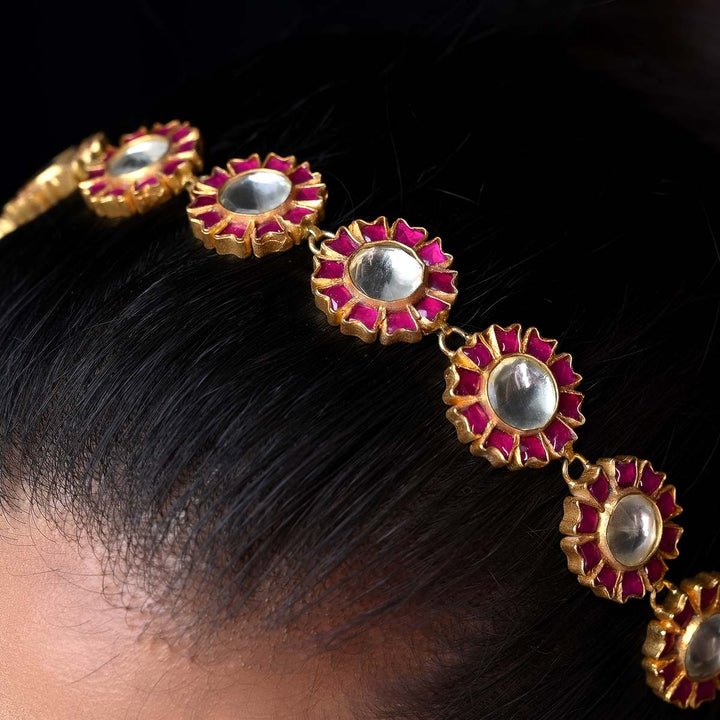 Shashi Rose Pink Gold Plated Kundan Sheesh Phool