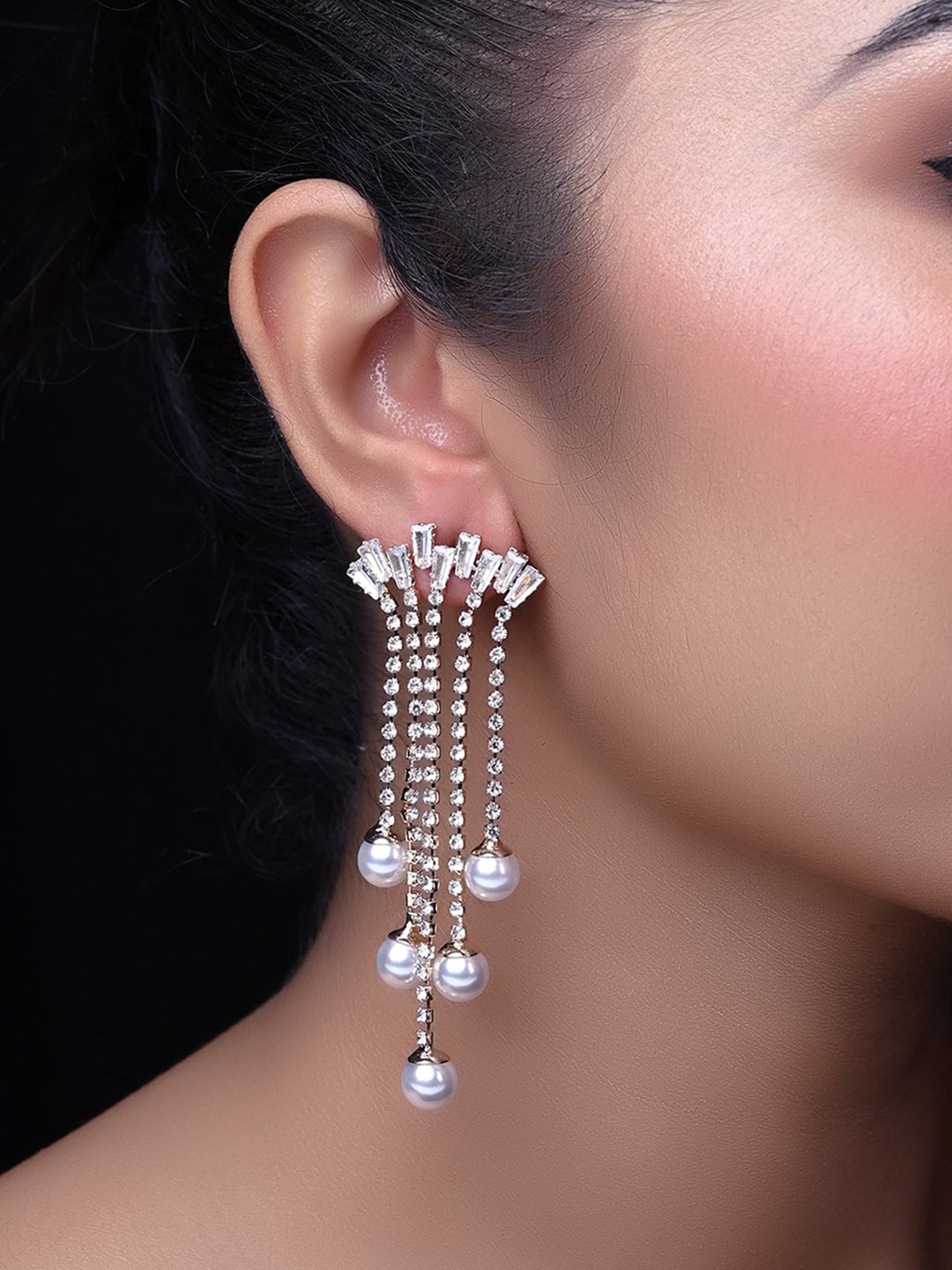 Maaria Rhino Stone Golden Western Earrings - Pearl Drop 2.5