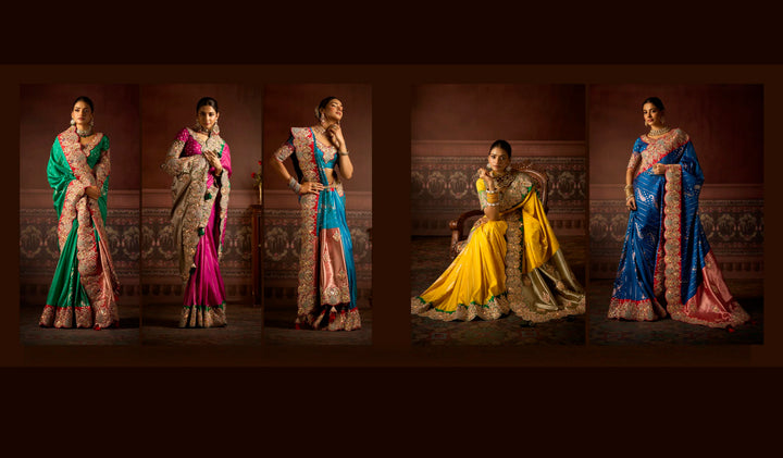 Pure Bangalore Taana Silk Saree Set – Heavy Embroidery & Zircon Work (Set of 5)