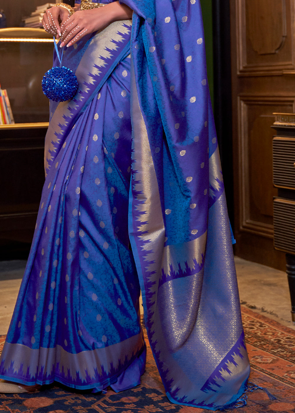 Admiral Blue Blue Handloom Woven Banarasi Silk Saree