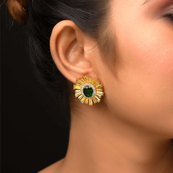 Pakhi Green Emerald American Diamond Gold Plated Tops