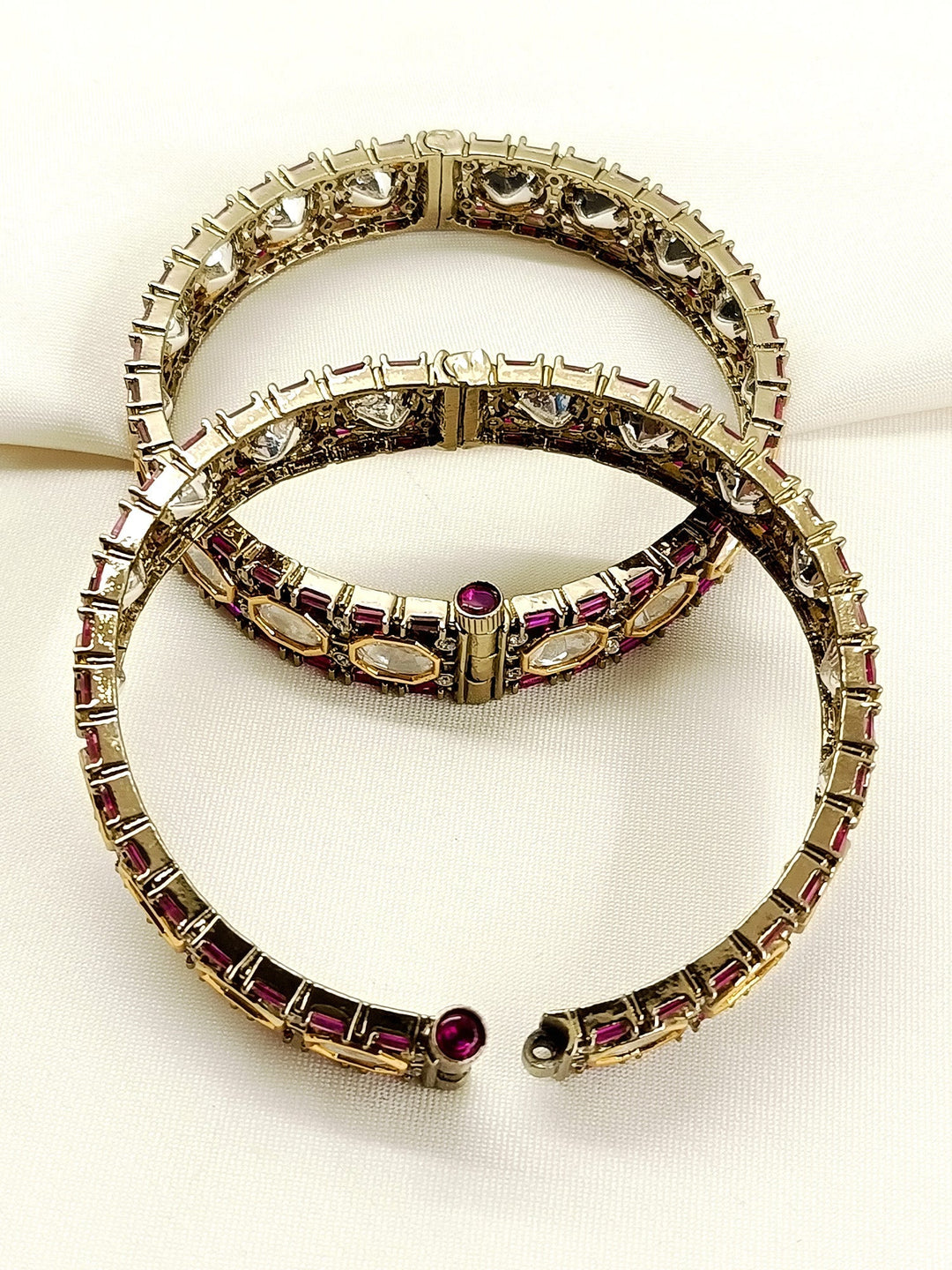 Girjaa Ruby Victorian Bangles - Antique Gold Plated Brass