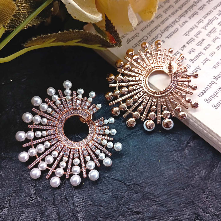 Pari American Diamond Rose Plated Pearl Tops