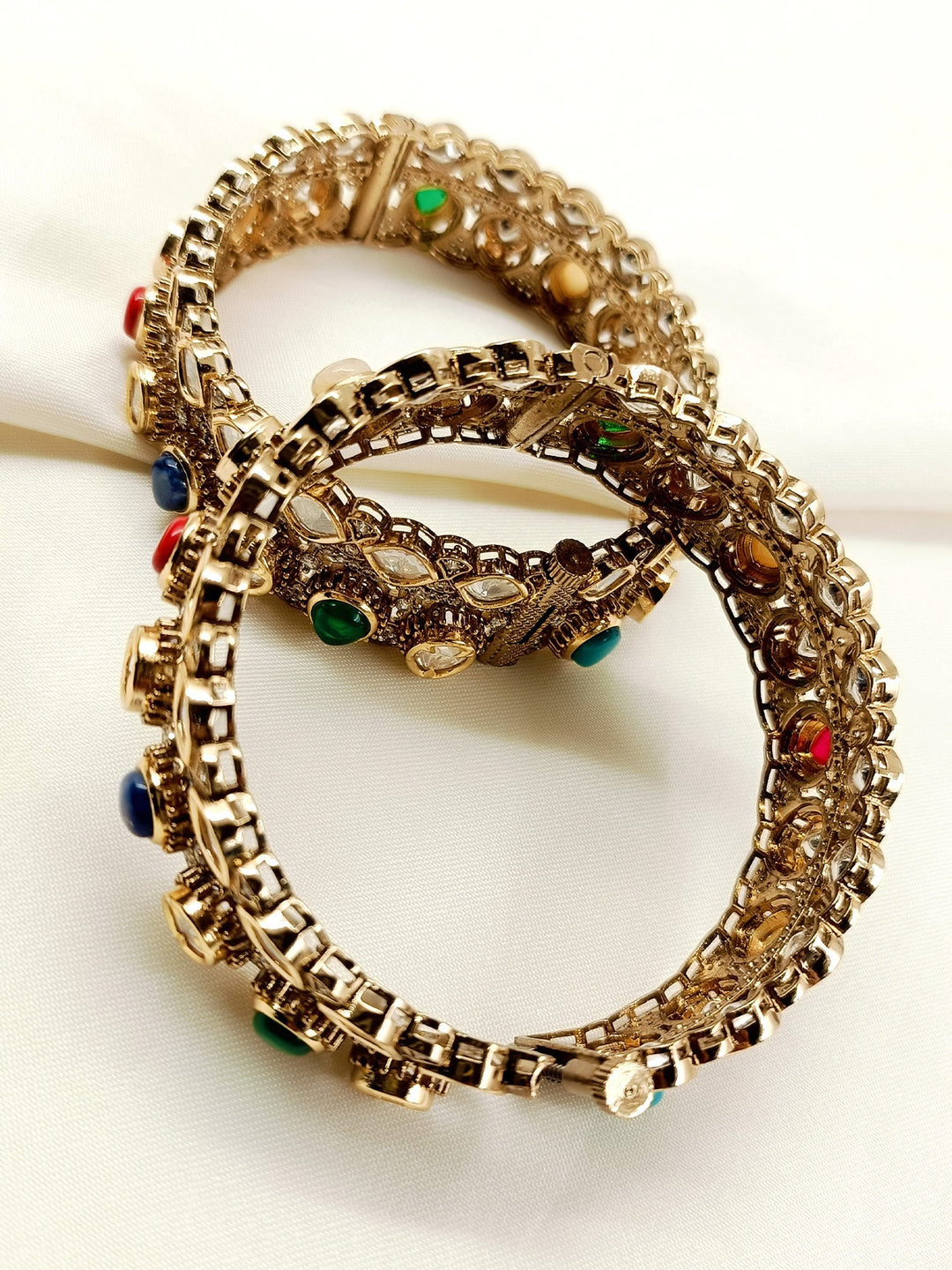 Manvita Multi Colour Victorian Bangles - Antique Gold-Plated